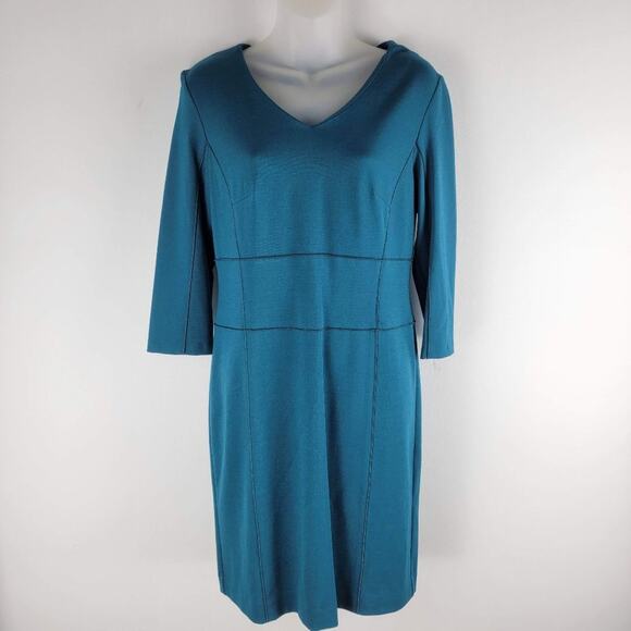 NEW Minan Wong 3/4 Sleeve Sheath Dress V-Neck Blue Zip Size 8 - Picture 2 of 7